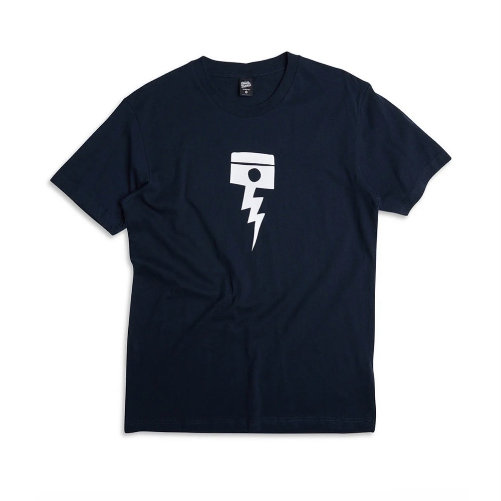 Blue and White Short Sleeve Tee with Geometric Design - Picture 5 of 11